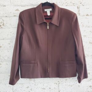 VTG Stefanie Andrews Brown Wool Womens Blazer Classic Work Zip Jacket SZ 14P